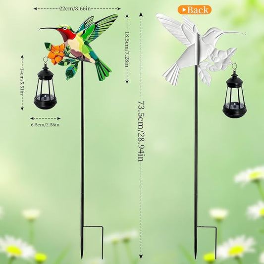 2 Pack Solar Lights Outdoor Waterproof Hummingbird Decorative, 29in Metal Hummingbird Garden Stakes with Solar Lanterns for Yard Art Outside Patio Porch Lawn, Gifts for Women Mom Grandma Mother's Day