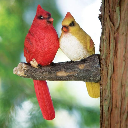 Bits and Pieces - 'Pair of Cardinals' Tree Hugger - Yard Decorations - Whimsical Tree Birds Sculpture - Garden Decoration - Garden Peeker Yard Art