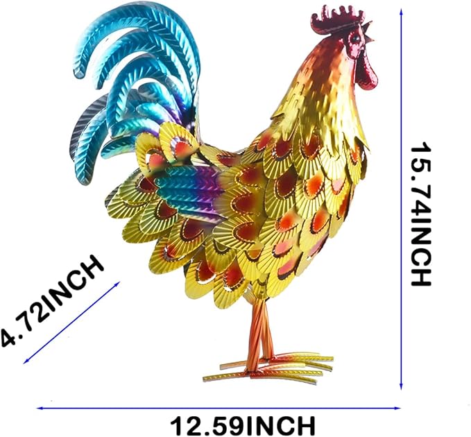 Metal Rooster Statue Garden Chicken Sculpture Decoration Metal Yard Art for Yard Outdoor Indoor Decoration (#G)
