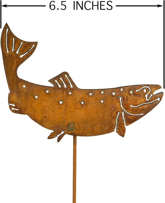 Swimming Salmon Garden Stake Set of 3, Made in USA, Rusty Steel, Real Rust Finish (Small)