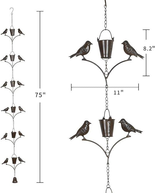 TZSSP Rain Chain,Copper Rain Chains-7 Cups,6.3FT Bird Rain Chain,Adjustable Rain Catcher Chain for Outdoor Garden Decor,Replacement Downspout for Gutters,Black