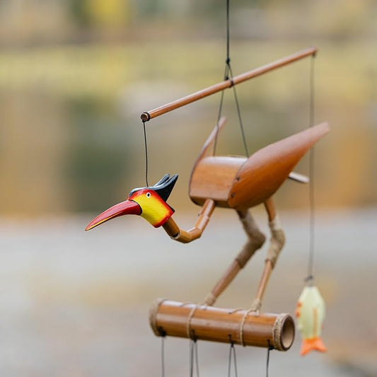 Cohasset Gifts Bamboo Wind Chimes | Natural Soothing Melodic Tones | Wood Outdoor Home Decor for Patio or Garden | Thoughtful Gift or Hang on Your Own Deck|#147 “Rodney” Bobbing Head Bird Wind Chime