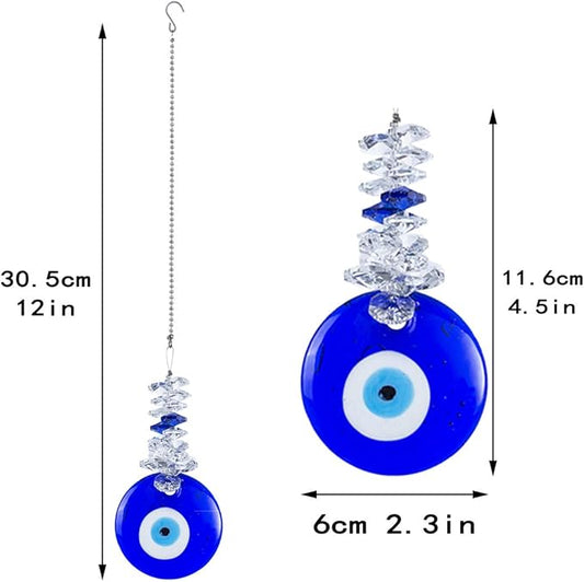 4.5inch Blue Glass Evil Eye Talisman with Crystal Beads - Good Luck Charm, Home, Office, Car Decoration, Blessing Ornament for Christmas Tree, Reflects Negative Energy