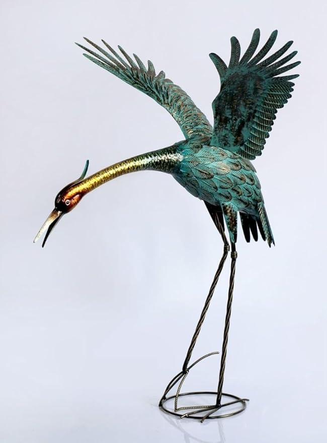 AI-GG9506-Q06 Heron with Raised Wings Looking Down Metal Garden Sculpture Multi Color - Set of 6