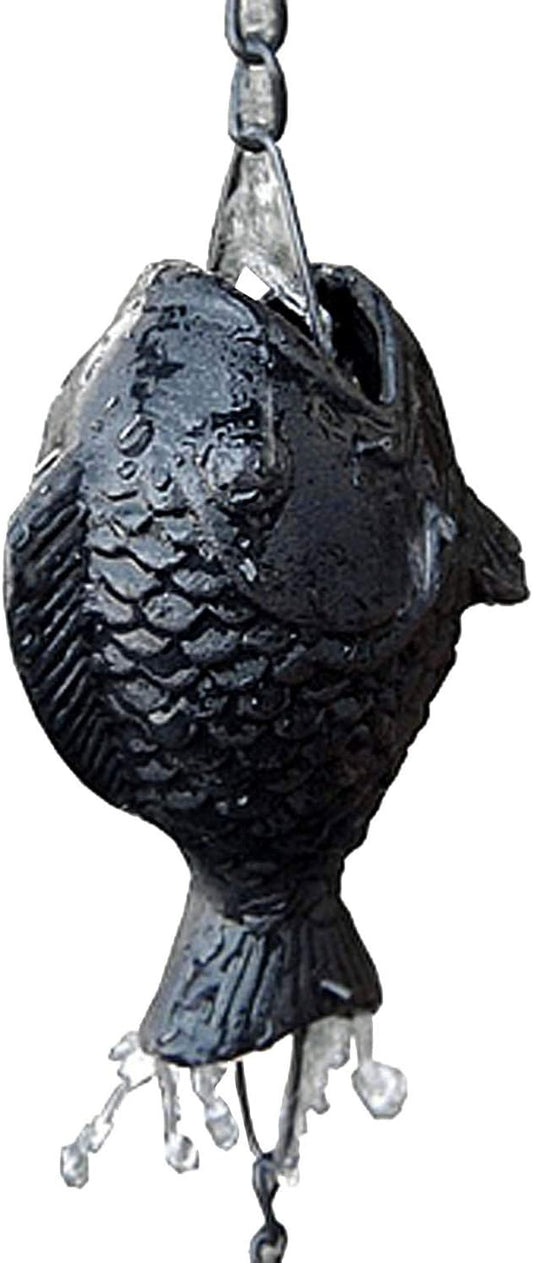 NACH Decorative Fish Rain Chain, Heavy Duty Cast Iron Rain Chains for Gutter, Downspout, Drain, 72" (6ft), JS-RNC008