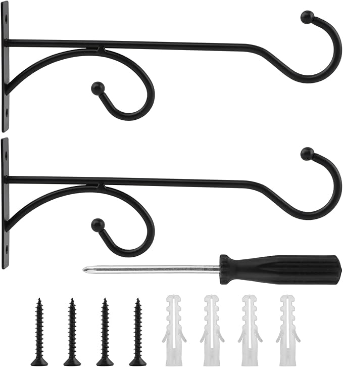 2PCS Plant Hanger Hooks 8Inch Hanging Plant Bracket,Metal Plants Bracket Wall Hooks for Hanging Plants, Bird Feeder,Flower Basket,Wind Chimes,Indoor/Outdoor Wall Mount