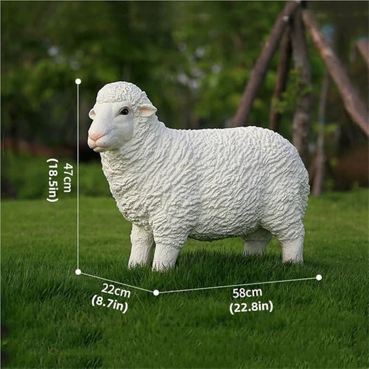 Sheep Garden Statue, Simulation Sheep Sculpture, Outdoor Resin Lamb Standing Ornament, Farm Animal Statue for Farm, Yard, Lawn(22.8x8.7x18.5in)