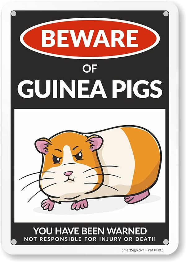 SmartSign Funny Beware Of Guinea Pigs Warning Sign - 10"x7", 40 mil Laminated Rust-free Aluminum - Metal Signs for Wall Decor, Outdoors, Patio, Cafe - Guinea Pigs Theme Gag Gift, Made in USA