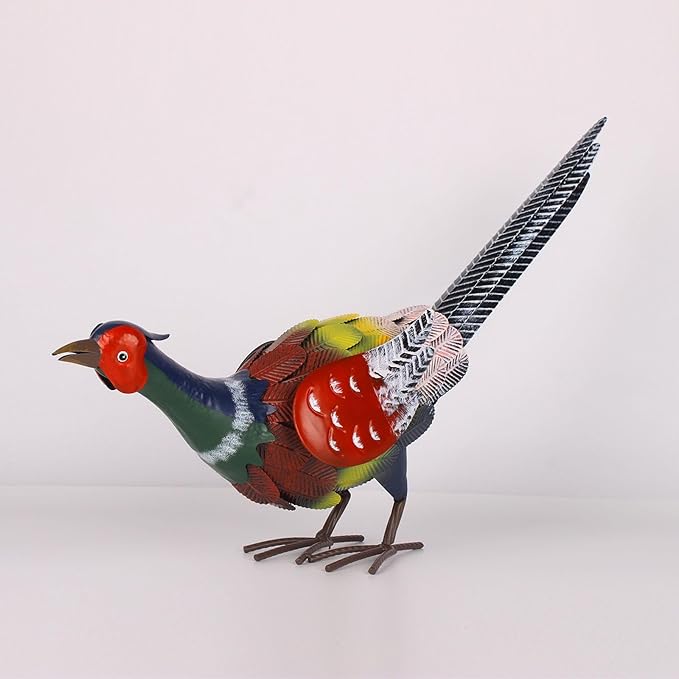 Metal Pheasant Sculpture Animal Yard Art Iron Artwork 68x18x20cm Realistic Outdoor Decoration for Patio Backyard Pond Sturdy