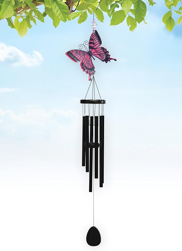Sunset Vista Designs Windchimes - Large Colorful Butterfly Wind Chime, 45-Inch, Pink