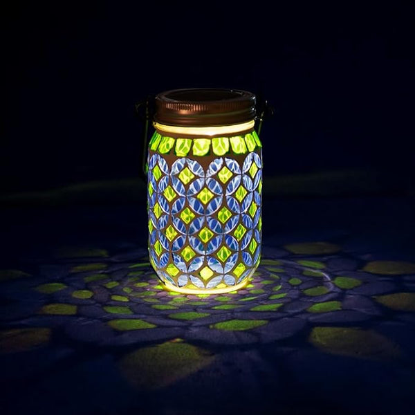 Stargarden Mosaic Solar Lantern , Outdoor Hanging Lantern Waterproof Table Lamp Mosaic Night Light for Tree, Garden, Patio, Yard, Outdoor(Blue Green)