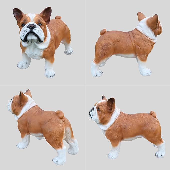 Outdoor French Bulldog Dog Statue with Interchangeable Welcome Sign and Detachable Solar Lantern –LED Light Garden Dog Sculpture Décor, Cute Puppy Design for Yard, Porch, Gift