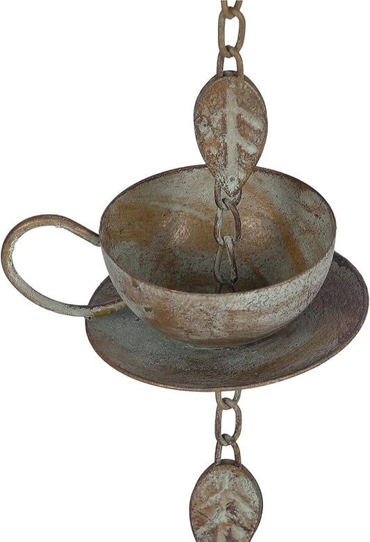 Jemeni 60" Teapot Wind Chime & Rain Chain with Bell - Patina Copper Outdoor Decor for Gutters, Patio, Garden