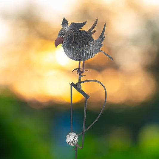 Red Carpet Studios Garden Stake Yard Art Metal and Glass Balance Rocker with 4-Prong Stake, 55" Tall, Owl