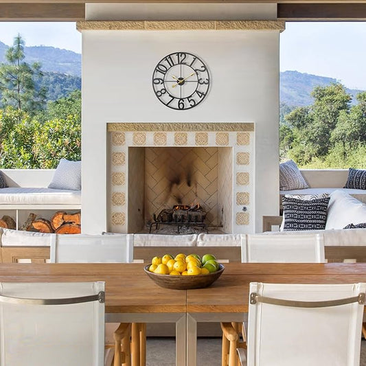 Large Outdoor Clock, Silent Non-Ticking Battery Operated Outdoor Wall Clock, Black Modern Metal Wall Clock for Patio, Porch, Pool Area, Kitchen, Bedroom, Living Room, Farmhouse Decor - 20 Inch