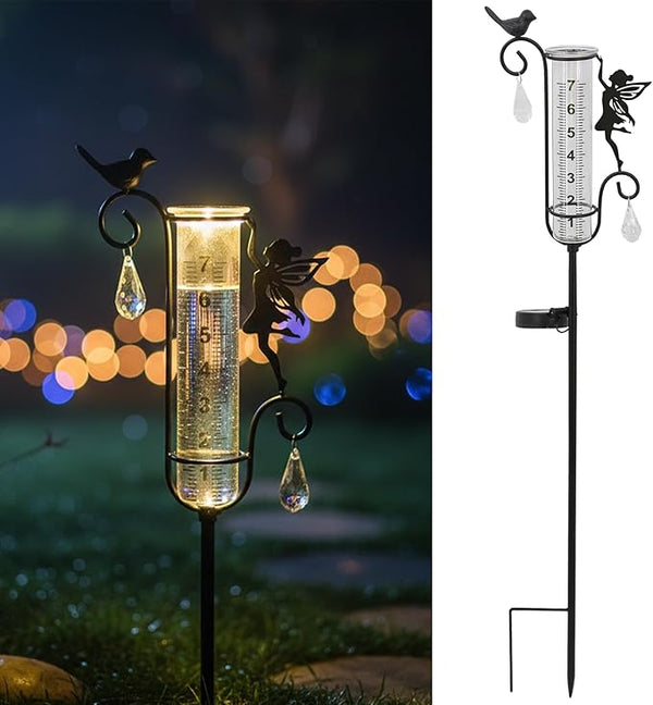 J-Fly Glass Weather Station with Rain Gauge for Solar Yard Decorations, Solar Glass Freeze Proof Rain Measure Gauge Outdoor Stratus Raingage Garden Stakes, Outdoor Yard Fairy Garden Decor Accessories