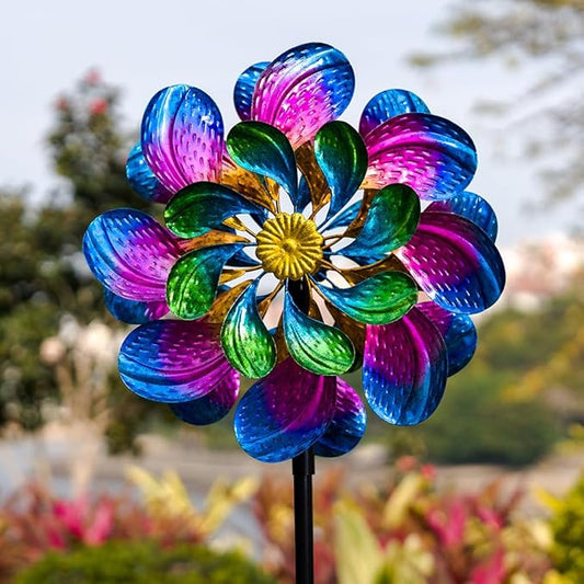 Metal Wind Spinners Outdoor,13'' Dia Purple Garden Wind Spinner & Sculpture,Waterproof Garden Windmill for Yard Art Decorations