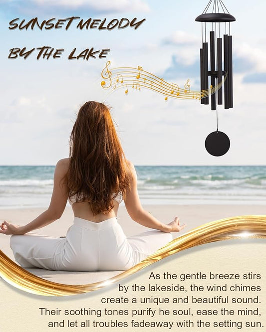32" Outdoor Wind Chimes Deep Tone, Professionally Tuned C Major Aluminum Wind Chime with Gift Box & Envelope, Memorial Sympathy Wind Chime for Patio Garden Decor, Classic Round, Black