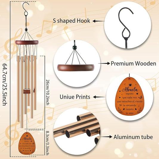 Abuela Gifts for Mother's Day Birthday Christmas Thanksgiving from Grandkids Grandchildren, Abuela Garden Gifts for Spanish Grandma, 26Inch Wind Chimes for Outside with S Hook Greeting Card