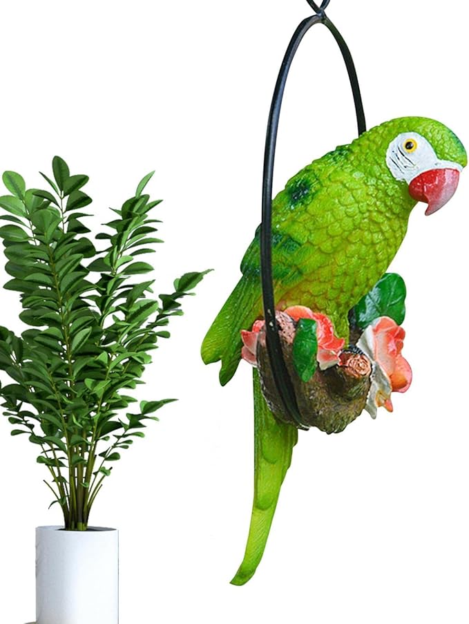 Hanging Parrot Statue Outdoor,Parrot Sculpture Decor for Outdoor Decor, Bird Decoration with Iron, Parrot Statue for Tree Lawn Garden Porch, Landscape Ornament