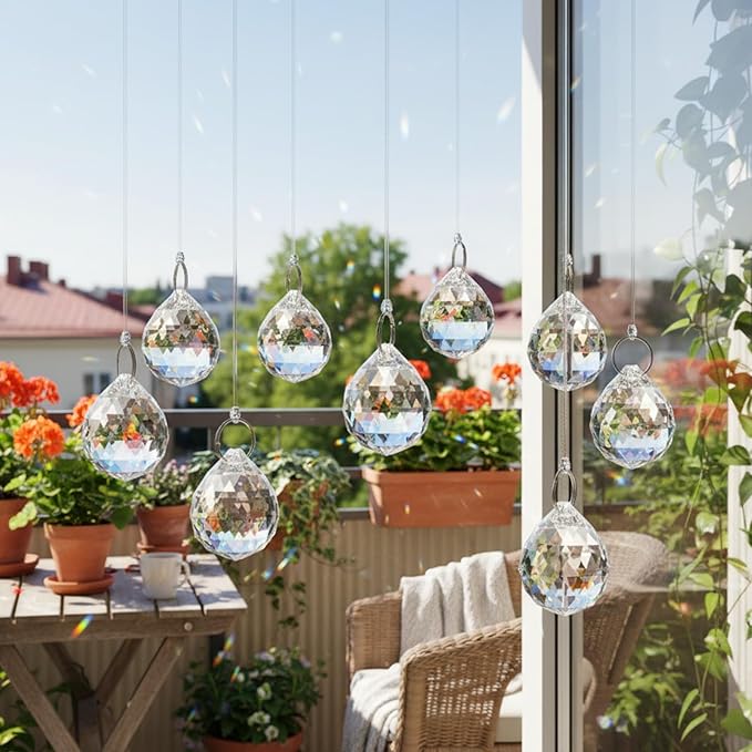 48pcs 20mm Clear Crystal Ball Prism with 48 Rings, Sun Shine Catcher Rainbow Pendants Maker Hanging Crystals Chandeliers Prisms for Windows Gift