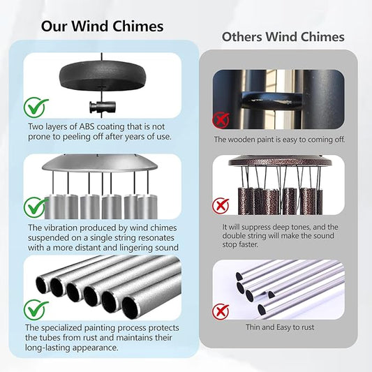 66" Wind Chimes for Outside Deep Tone - 6 Thicken Tubes Large Wind Chimes for Outdoor, Gifts for Valentines Day, Women, Mom, Grandma, Sympathy, Big Windchimes for Garden and Patio (Antique Silver)