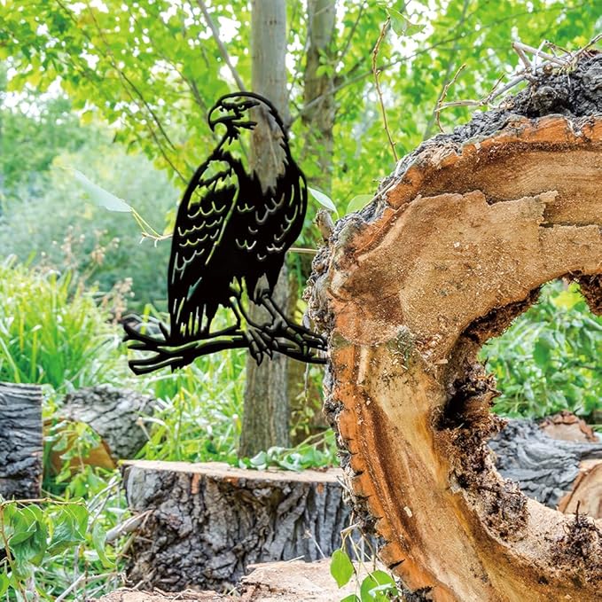 SUPERDANT Metal Eagle Garden Decor Bird Outdoor Garden Ornament Black Silhouette Tree Decor Animals Metal Yard Stakes Decorative Gardens Yard Art for Lawn Patio Gift for Gardeners