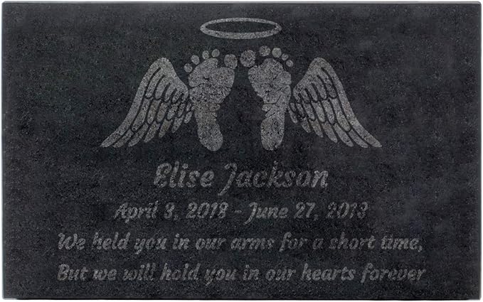 PlaqueMaker Black Granite Memorial Headstone Or Garden Memorial for Lost Infant or Child - Include You Personalized Text. Can be Used as a Sympathy Gift, Garden Stone or Grave Maker (16 X 10 X 2)