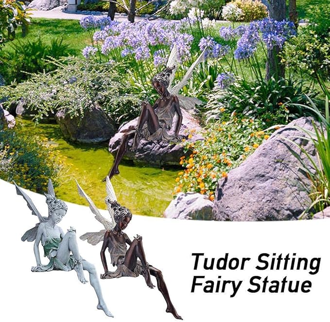 Fairy Garden Figurines Outdoor,Sitting Fairy Statues,Resin Garden Sculptures & Statues,Angel Figurines for Outside(White)