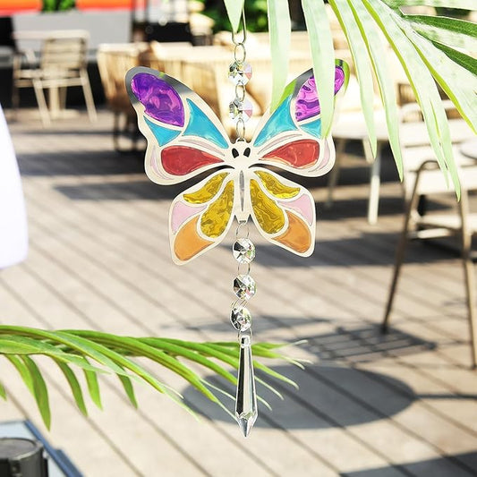 Wind Spinner Suncatcher Colorful Butterfly for Outside Durable 3D Stainless Steel Wind Pendant Hanging Art Ornaments for Garden Yard Balcony Decor