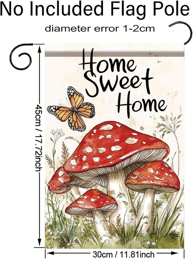 Mushroom Garden Flag 12x18 Inch Double Sided Spring Summer Welcome Mushroom Yard Flag Seasonal Farmhouse Decor Garden Lawn Yard Outdoor Decorations