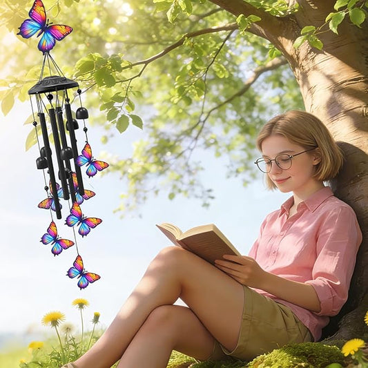 AVEKI Metal Butterfly Wind Chimes for Outside, Butterfly Gifts for Women Mother's Day Birthday Christmas, Black Wind Chime with 7 Butterflies, Outdoor Windchimes Decor for Garden Patio (Butterfly-2)