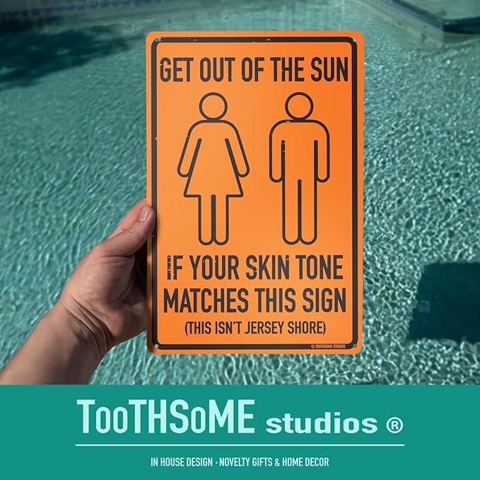Get Out Of The Sun 12" x 8" Funny Tin Sign Beach Home Pool Tiki Bar Decor