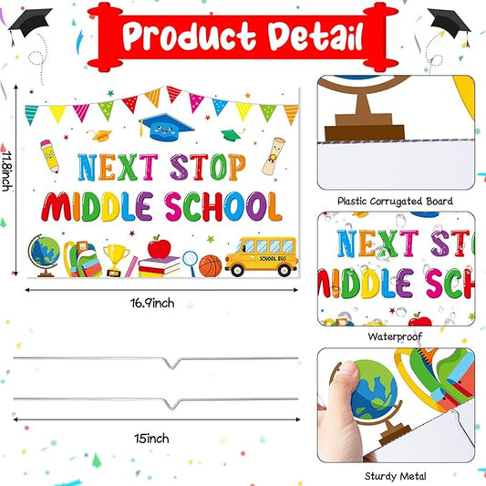 5th Grade Grad Yard Sign - Class of 2026 Elementary Graduate Lawn Sign with Stake Next Stop Middle School Congrats Graduation Waterproof Party Decorations Favors for Outdoor Garden Photo Booth Props
