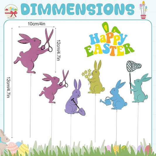 Leinuosen 5pcs Easter Bunny Garden Stakes 13 inch Metal Easter Yard Decor Colorful Finish Outdoor Garden Stakes Bunny Silhouette Set for Lawn Planter Flower Pot Pathway Spring Decoration(Colorful)