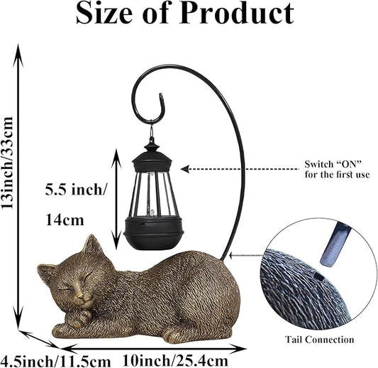 Solar Garden Statue with LED Lights - Cute Sleep Cat Sculpture, Waterproof Resin Ornament for Lawn, Patio, Yard, Balcony & Home Decor, Solar Powered Light for Outdoor and Indoor Spaces