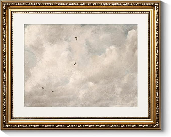 ARPEOTCY Vintage Gold Framed Wall Art, 13x16 inch Classic Sky Clouds Study Pictures Paintings, Vintage Room Decor, Wall Decor for Living Room Bedroom, Canvas Prints Antique Frame for Home Decoration
