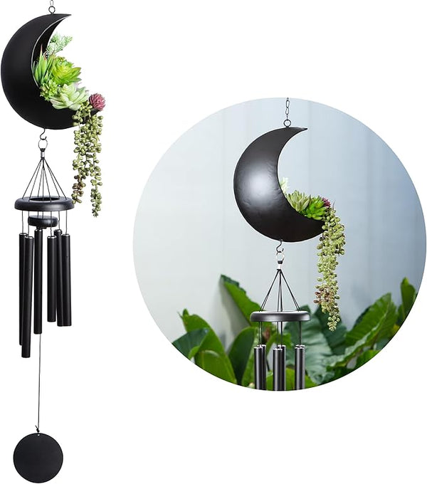 Premium Moon Wind Chimes for Outside – Deep Tone Sympathy & Memorial Wind Chime Gift for Loss of a Loved One, Outdoor Garden Patio Décor (Black)