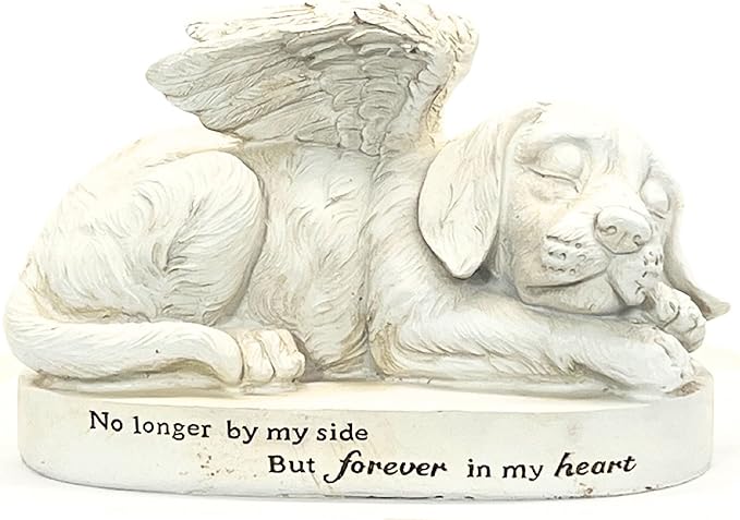 Bellaa 29691 Memorial Dog Statue with Angel Wings - 10” Golden Retriever Garden Grave Marker - Pet Memorial Stone Tribute Sculpture