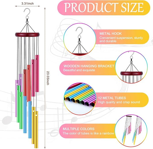 Wesiti 4 Pcs Colorful Wind Chimes with 12 Hollow Aluminum Alloy Tubes Deep Tone Metal Wind Chimes for Outside Large Wind Chimes for Home Patio Porch Backyard Garden, Decoration Meditation Yoga