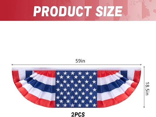 EBaokuup 2 Pcs 5 x 1.5 Ft Long Pleated American Flag Bunting,Traditional Patriotic American Bunting Flags for 4th of July,USA Pleated Fan Flag for Independence Day Garden Outdoor Decor