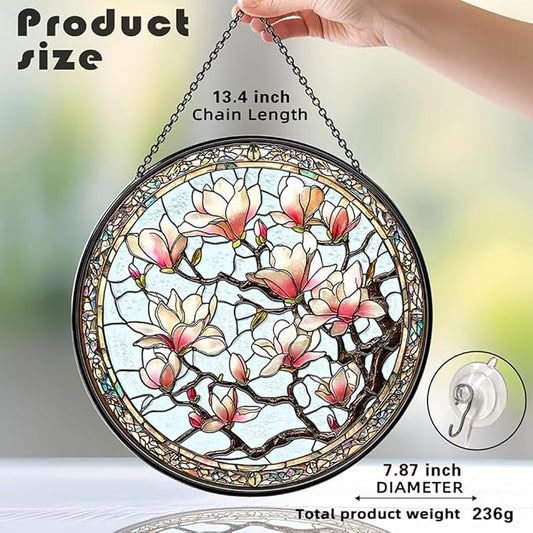 Stained Glass Window Hanging - Flowers Suncatcher - Vibrant Sun Catchers Indoor Hanging Decor, Flower Gifts for Women & Plant Lovers, Housewarming, Friendship, Birthday or New Home Celebration