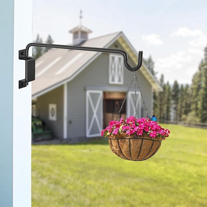 AILIN YELOKIE 16" 360° Swivel Plant Hange - Heavy Duty Solid Steel Wall Hook, 12-Directional Adjustable for Bird Feeders, Outdoor/Indoor Plants, Garden & Patio, Rust-Resistant Black