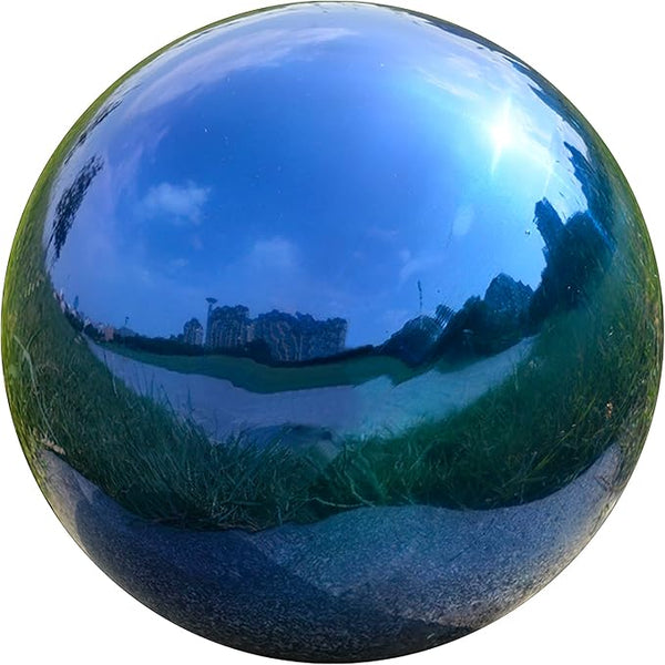Nerien 10 Inch Gazing Ball, Stainless Steel Garden Mirror Globe, Polished Ornament Sphere, Hollow Floating Reflective Hemisphere, Home Outdoor Pond Housewarming Swimming Pool Decoration Gift, Blue
