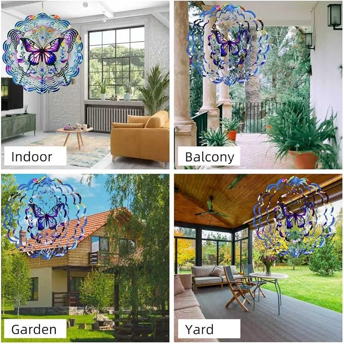 Metal Wind Spinners Outdoor Hanging Wind Spinner for Yard and Garden Decor for Outside,12In 3D Stainless Steel Butterfly Wind Chime Gifts of Christmas for Women Mom