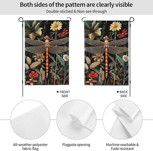 Vintage Dragonfly Floral Garden Flags 12×18 Inch Double Sided Decorative Yard Banner Seasonal Flag for Outdoor Outside Decor