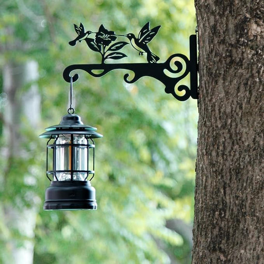 Elegant Bird Pattern Wall Hooks - 10/12/14 Inch Metal Plant Hangers for Indoor & Outdoor - Rust-Resistant Bracket for Plants, Feeders, Chimes, Lanterns (2, Black, 14 inch)