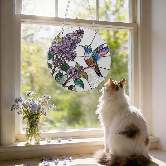 Hummingbird Suncatcher for Windows Hanging, Beautiful Acrylic Hanging Suncatcher, Window Door Decoration, Indoor Home Garden Decor, Gift for Birds Lover Women Mother's Day Christmas