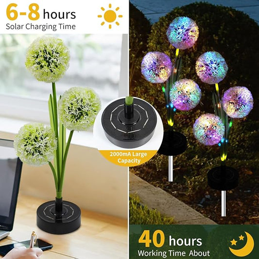 Solar Flowers Lights- Solar Garden Lights Outdoor Waterproof Dandelion, 40 Hours Solar Powered Outside Decor for Yard Patio Pathway Lawn, Birthday Gifts for Mom, Friend, 2pcs