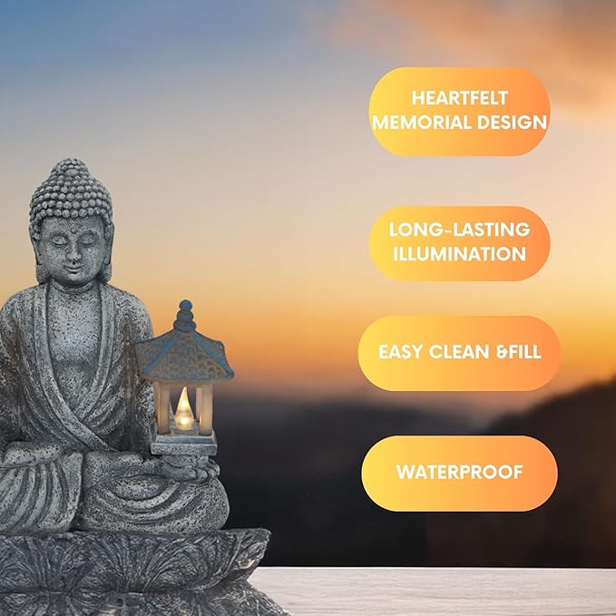 Buddha Outdoor Solar Figurine Decor Light, Meditation Small Elegant Garden Statues, Gifts for Mom, Halloween Dรฉcor Waterproof Patio Balcony Yard Lawn Ornament 8.66โ